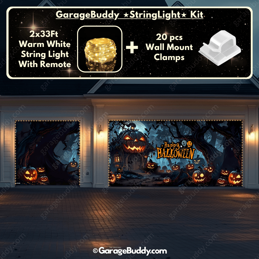 Halloween House Garage String Warm Light with remote and wall mount clamps