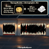 Monster Teeth Garage door cover with String Warm Light with remote and wall mount clamps