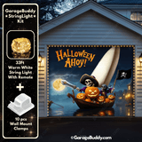 Pumpkin Pirates Single door Halloween Garage door cover with String Warm Light with remote and wall mount clamps