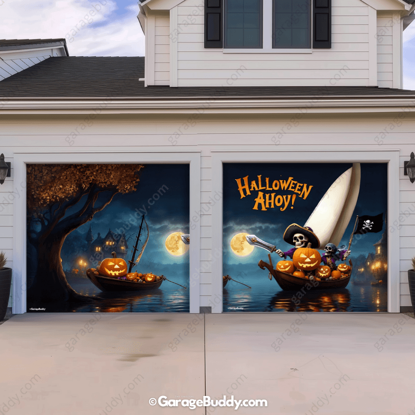 Pumpkin Pirates Halloween Garage door cover 