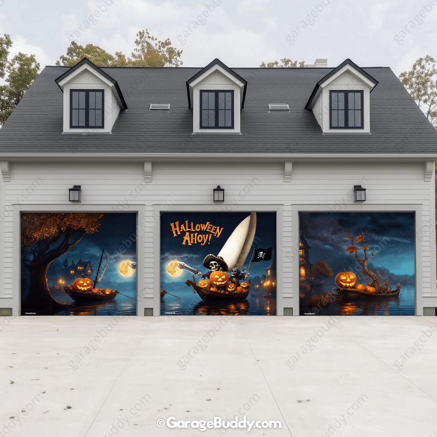 Pumpkin Pirates Halloween Garage Door Cover