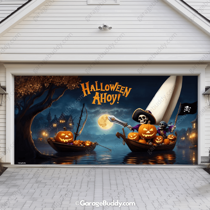 Pumpkin Pirates Halloween Garage door cover 