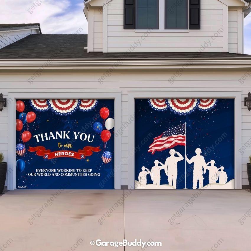 Thank You Heroes | Patriotic Garage Door Cover