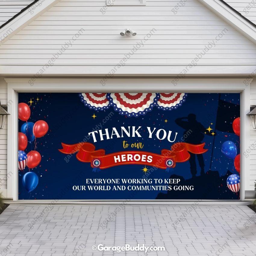 Thank You Heroes | Patriotic Garage Door Cover
