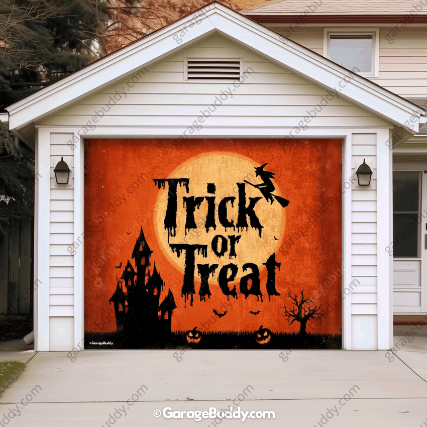 Trick Or Treat Pumpkins Halloween Garage Door Cover 8x7 & 16x7
