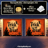 Trick or Treat Halloween Garage door cover for two door with String Warm Light with remote and wall mount clamps