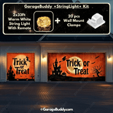 Trick or Treat Halloween Garage door cover with String Warm Light with remote and wall mount clamps 