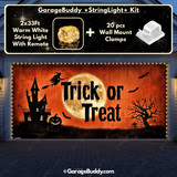 Trick or Treat Halloween Garage door cover for double door with String Warm Light with remote and wall mount clamps