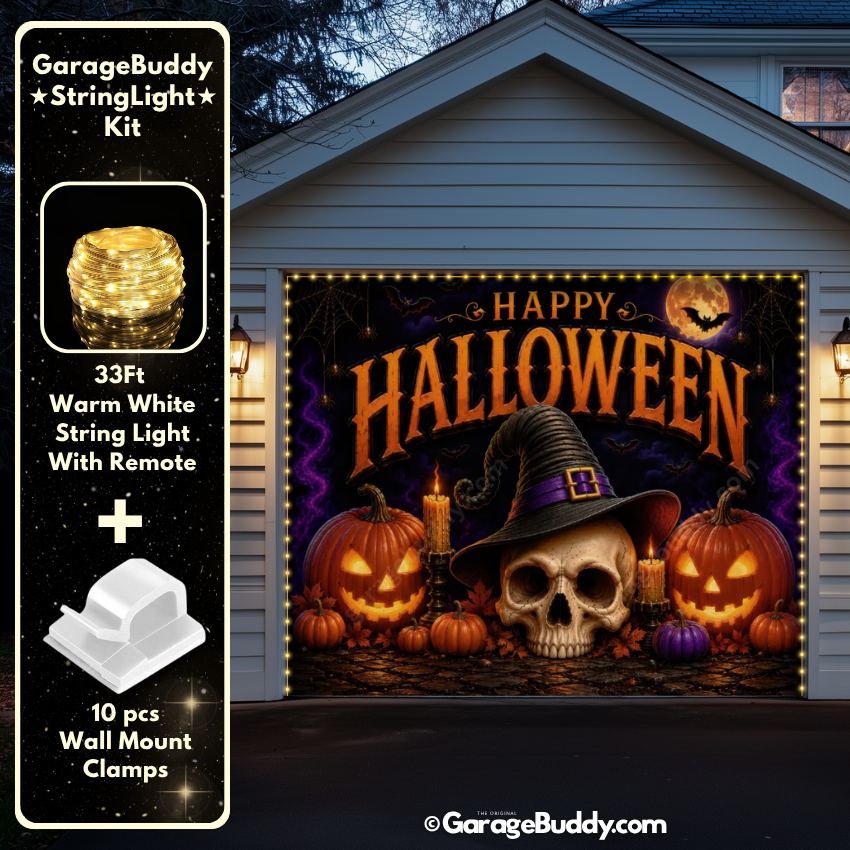 Wicked Halloween (Glow) | Skull & Pumpkin Halloween Garage Door Cover (Copy)