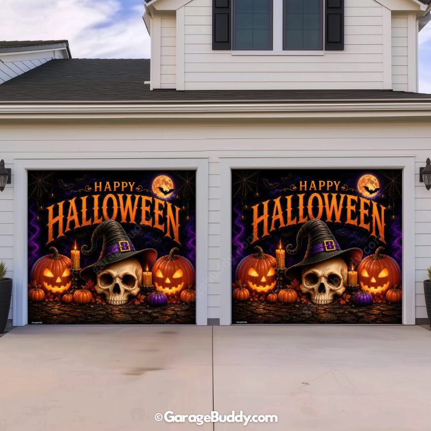 Wicked Halloween (Glow) | Skull & Pumpkin Halloween Garage Door Cover (Copy)