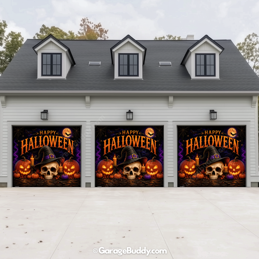 Wicked Halloween (Glow) | Skull & Pumpkin Halloween Garage Door Cover (Copy)