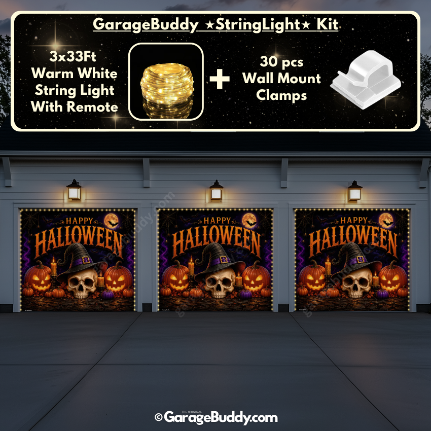 Wicked Halloween (Glow) | Skull & Pumpkin Halloween Garage Door Cover (Copy)