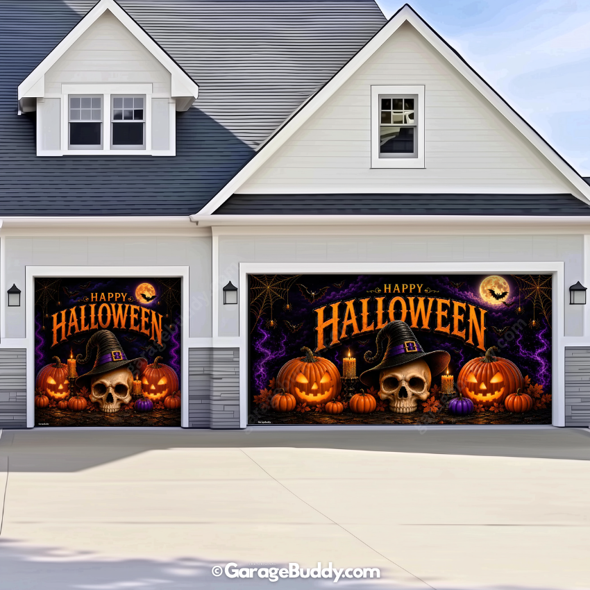 Wicked Halloween (Glow) | Skull & Pumpkin Halloween Garage Door Cover (Copy)