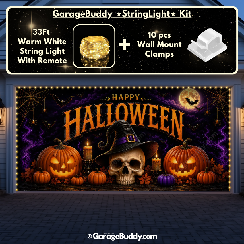 Wicked Halloween (Glow) | Skull & Pumpkin Halloween Garage Door Cover (Copy)
