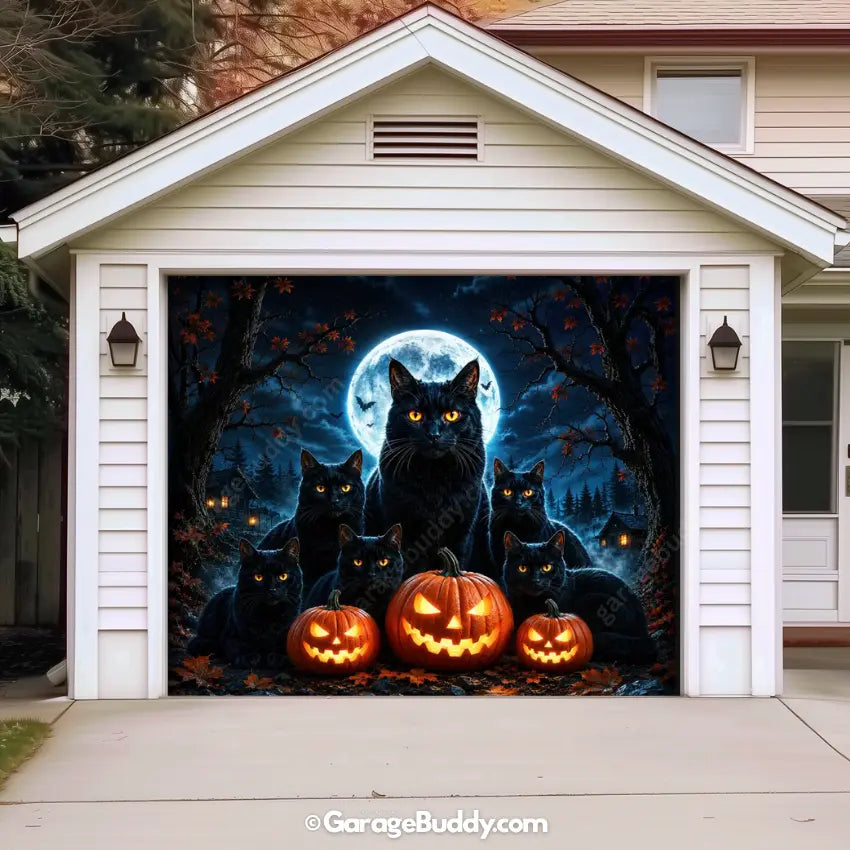 Witching Whiskers (Glow)| Black Cat Halloween Garage Door Cover