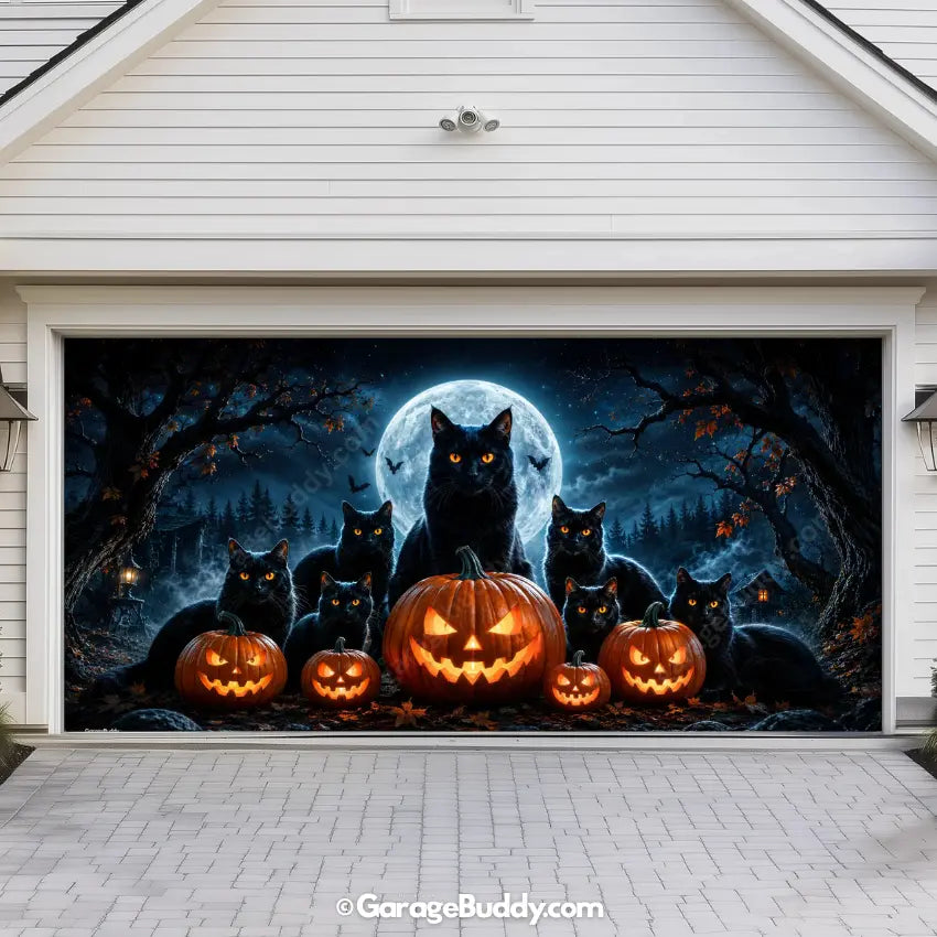 Witching Whiskers (Glow)| Black Cat Halloween Garage Door Cover