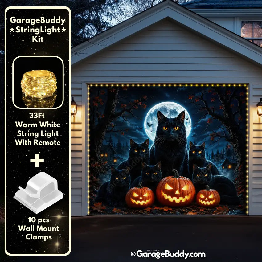Witching Whiskers (Glow)| Black Cat Halloween Garage Door Cover
