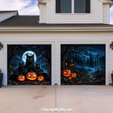 Witching Whiskers (Glow)| Black Cat Halloween Garage Door Cover