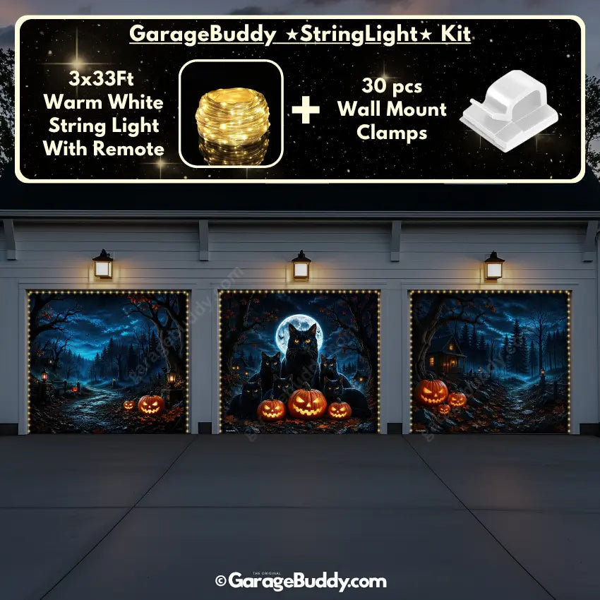 Witching Whiskers (Glow)| Black Cat Halloween Garage Door Cover