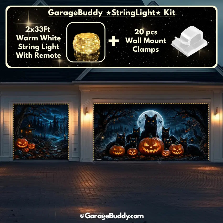 Witching Whiskers (Glow)| Black Cat Halloween Garage Door Cover