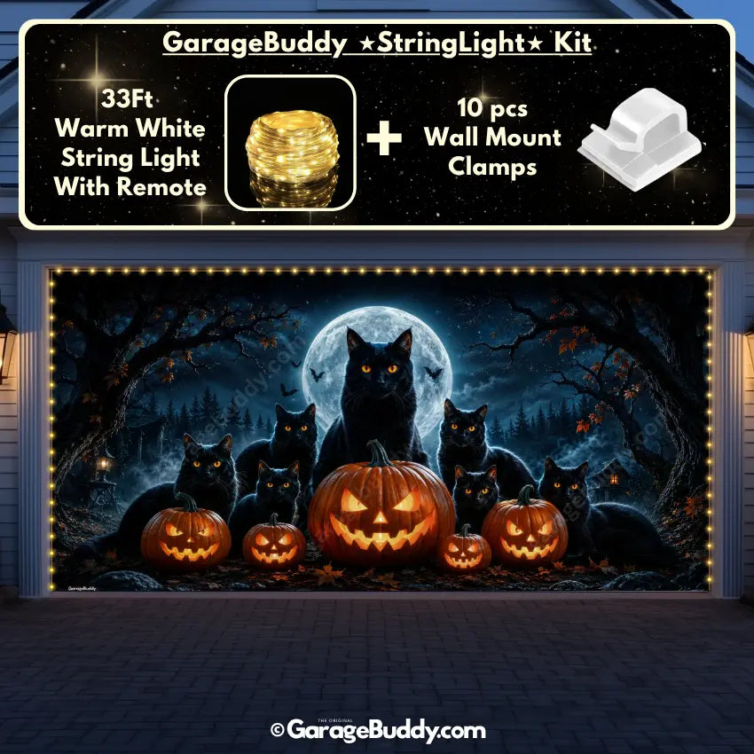 Witching Whiskers (Glow)| Black Cat Halloween Garage Door Cover