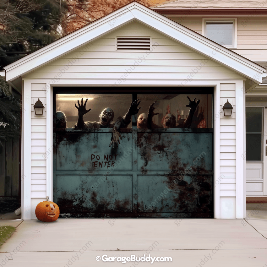 Zombie Breach Halloween Garage door cover 