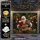 Black Santa Christmas Garage Door Cover with String Light Kit | GarageBuddy
