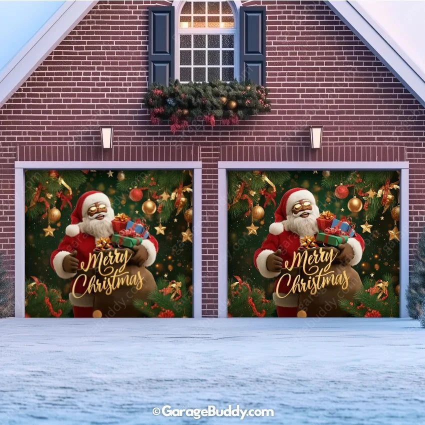 Black Santa Christmas Garage Door Cover | GarageBuddy