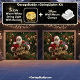 Black Santa Christmas Garage Door Cover with String Light Kit | GarageBuddy
