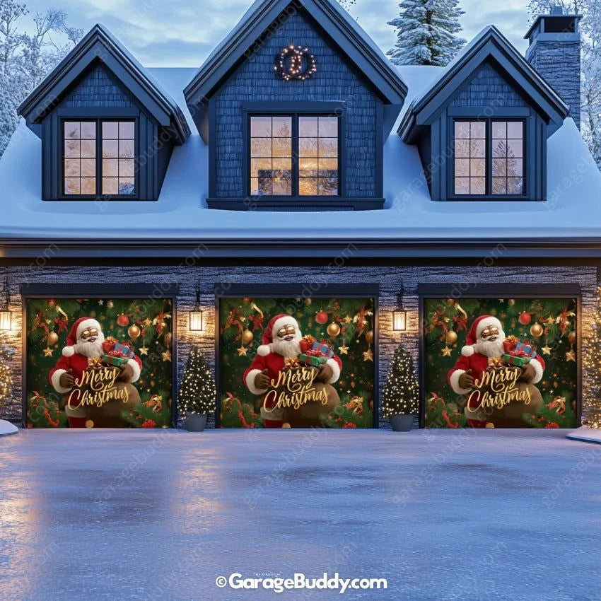 Black Santa Christmas Garage Door Cover | GarageBuddy