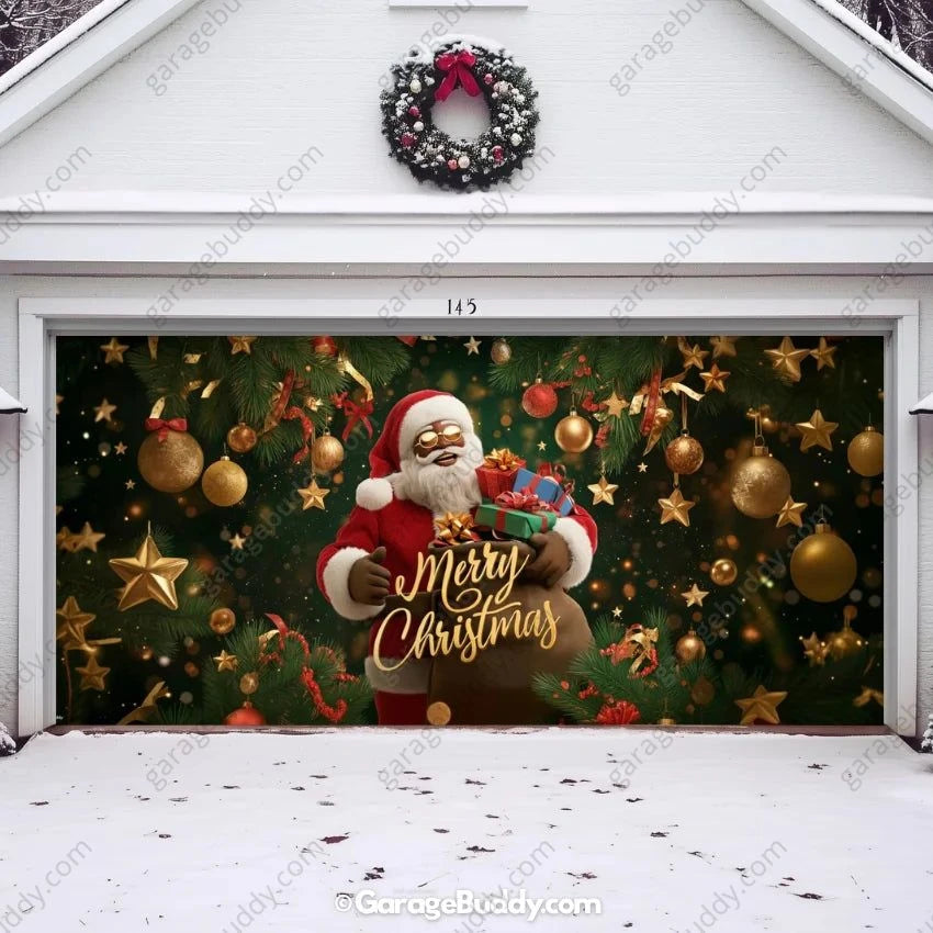 Black Santa Christmas Garage Door Cover  | GarageBuddy