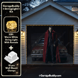 Bloodsucker Halloween Garage door cover with String Warm Light with remote and wall mount clamps 