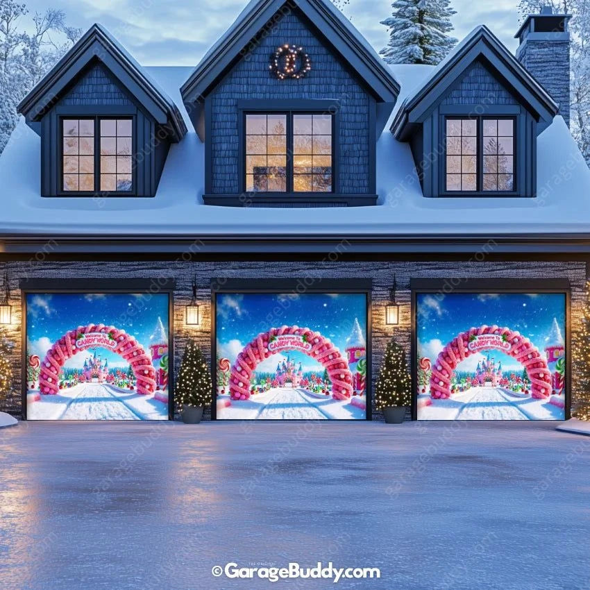 Candy World Christmas Garage Door Cover - GarageBuddy