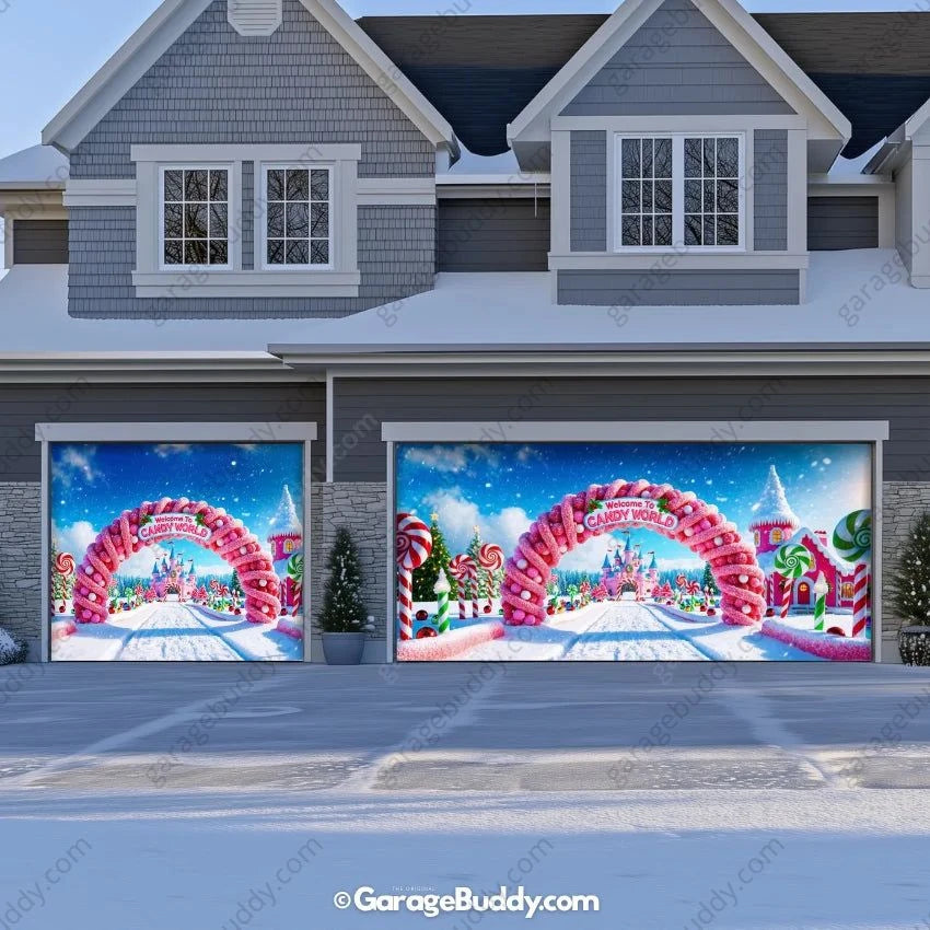 Candy World Christmas Garage Door Cover - GarageBuddy