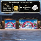 Candy World Christmas Garage Door Cover with String Light Kit - GarageBuddy