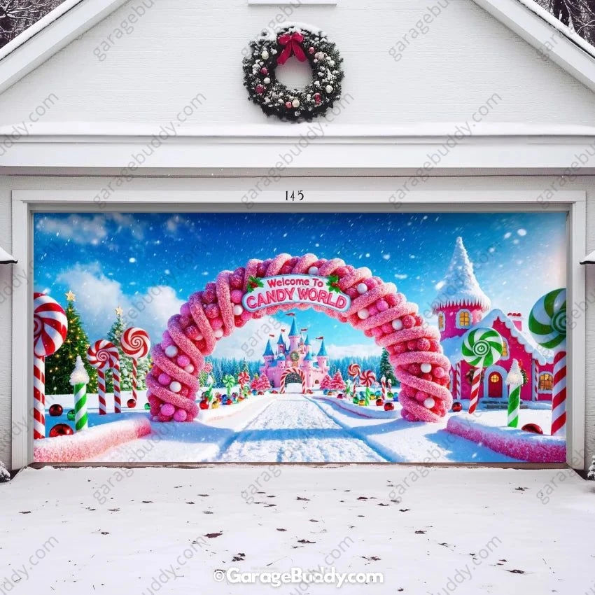 Candy World Christmas Garage Door Cover - GarageBuddy