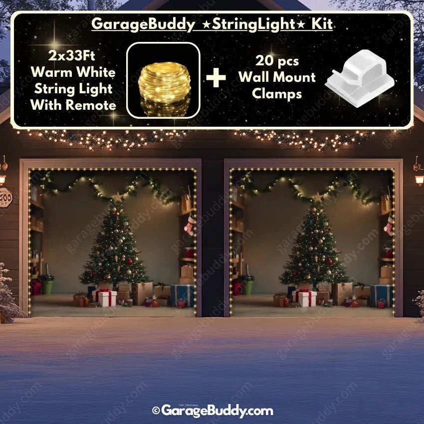 Cozy Christmas | Christmas Garage Door Cover with String Light Kit | GarageBuddy
