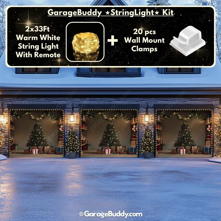 Cozy Christmas | Christmas Garage Door Cover with String Light Kit | GarageBuddy