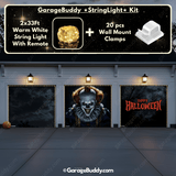 Creepy Clown Garage door cover with String Warm Light with remote and wall mount clamps