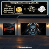Creepy Clown Garage door cover with String Warm Light with remote and wall mount clamps