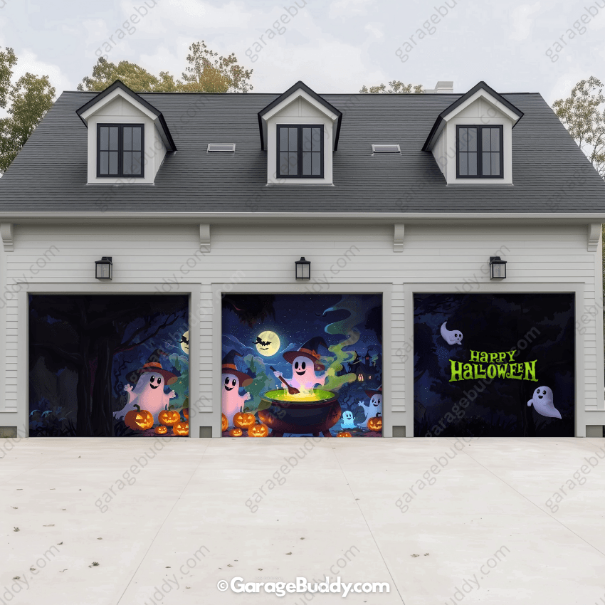cute ghost Halloween Garage Door Cover