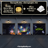 Cute Ghost Garage door cover with String Warm Light with remote and wall mount clamps