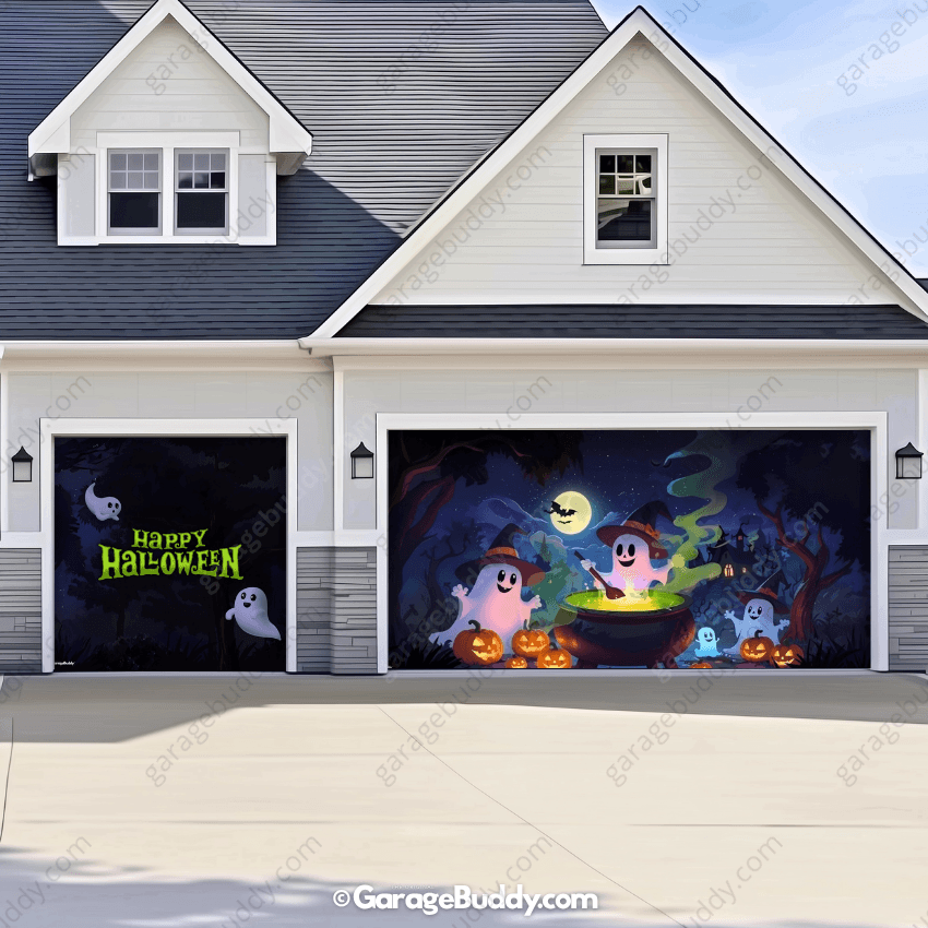cute ghost Halloween Garage Door Cover
