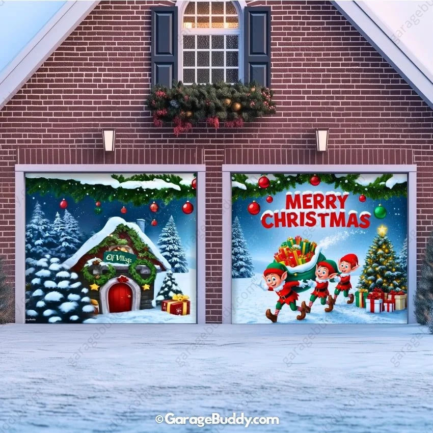 Elf Village | Christmas Garage Door Cover