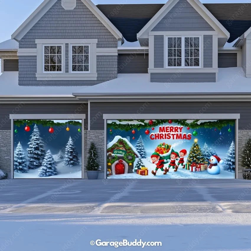 Elf Village | Christmas Garage Door Cover