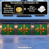 Gift Wrap Green Christmas Garage Door Cover with String Light Kit - GarageBuddy