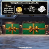 Gift Wrap Green Christmas Garage Door Cover with String Light Kit - GarageBuddy