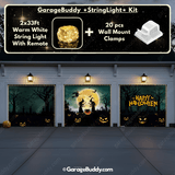Graveyard Scene Halloween Garage Door Cover with Garage String Warm Light with remote and wall mount clamps