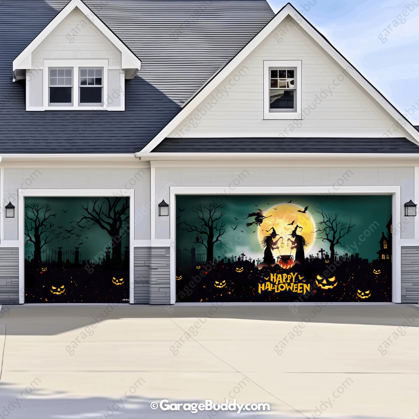 Graveyard Scene Halloween Garage Door Cover