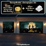 Graveyard Scene Halloween Garage Door Cover with Garage String Warm Light with remote and wall mount clamps